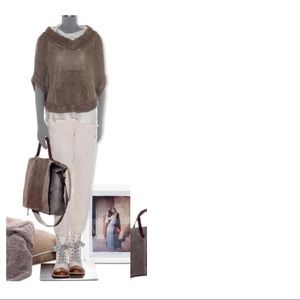 Brunello Cucinelli brown open weave poncho size M